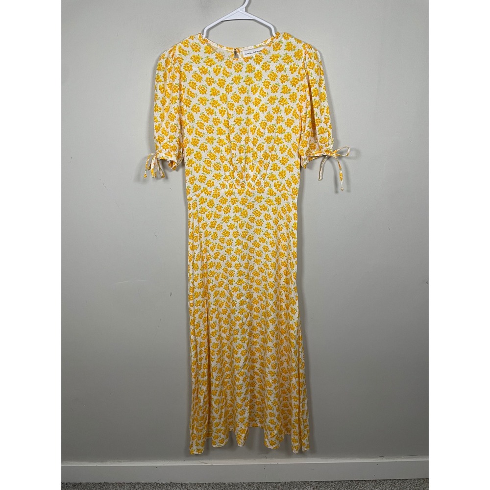 Faithfull The Brand Yellow Floral Midi Dress Size 5 Feminine Cottagecore Modest